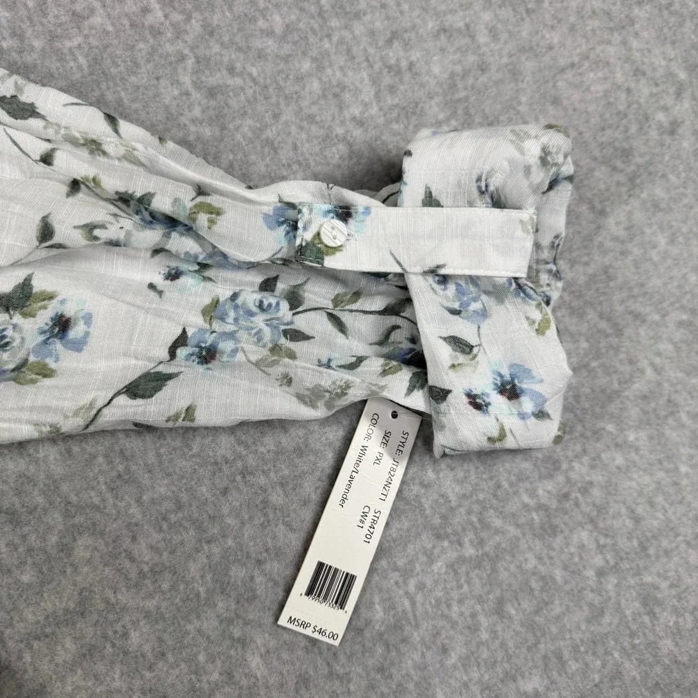 Zac & Rachel Floral Blouse Women PXL White Floral 70s Ruffle Knot Tie Top